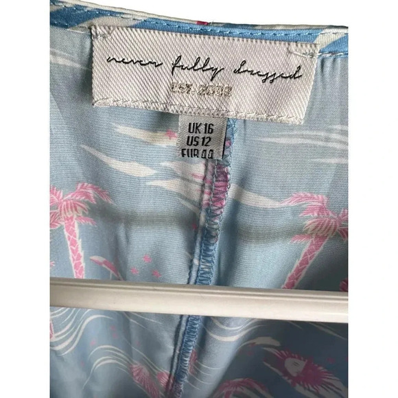 Never Fully Dressed Women's Blue & Pink V-Neckline Wrap Mini Dress Size 12 - Picture 3 of 3